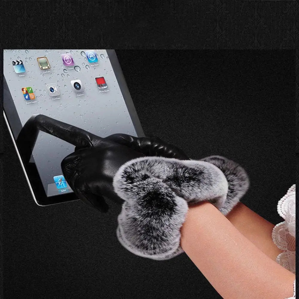 Damen Handschuhe mit Kunstpelzbesatz