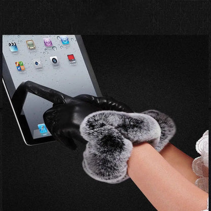 Damen Handschuhe mit Kunstpelzbesatz