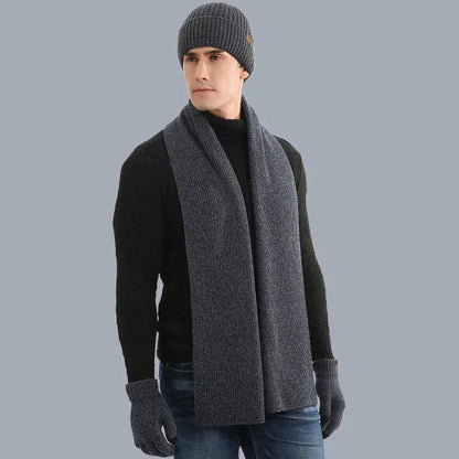 Unisex Winter Strickmütze Schal Handschuhe Set gerippt Touchscreen