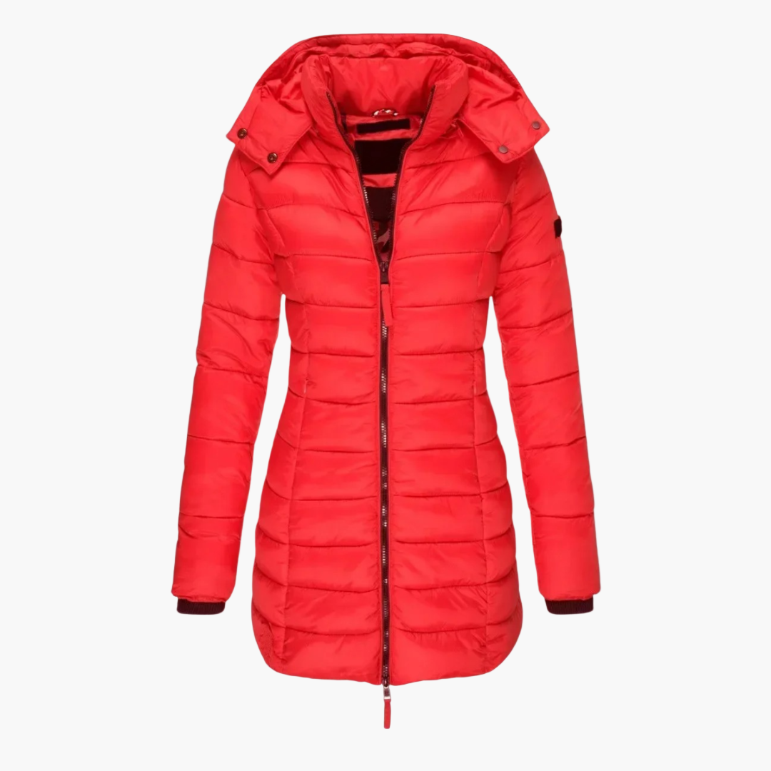 Damen Lange Steppjacke mit Kapuze für den Winter