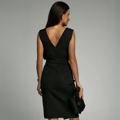 Damen Abendkleid Elegant Wickeloptik Falten Midi Cocktailkleid für besondere Anlässe