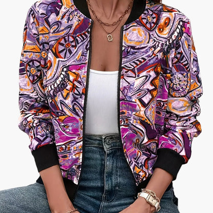 Damen Bomberjacke mit abstraktem Muster – Modischer Freizeit-Look für Alltag und Urlaub