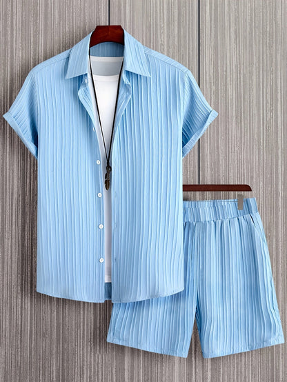 Herren Freizeit Set – Kurzarm Hemd und Shorts im modernen Stil für Sommer und Alltag