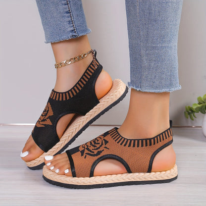 Damen Casual Sandalen mit Blumenmuster – Bequeme Sommerschuhe mit offener Zehenpartie