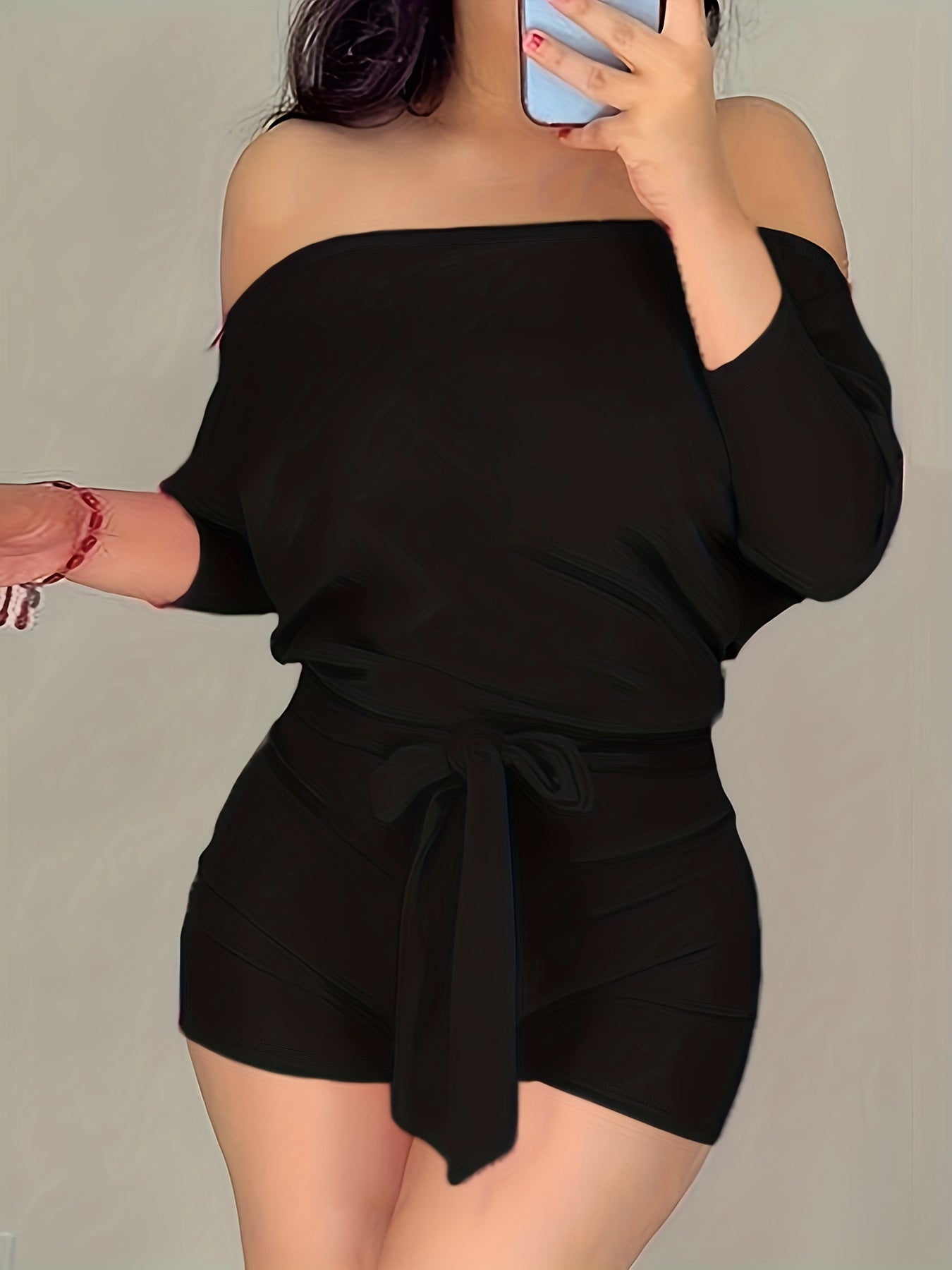 Damen Off-Shoulder Freizeit-Jumpsuit mit Taillengürtel – Eleganter Sommer Overall für Alltag und Urlaub