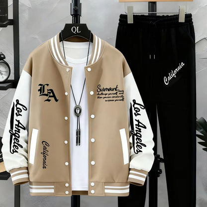Baseballjacke und Trainingshose Set für Herren - Sportanzug mit "Los Angeles" Schriftzug