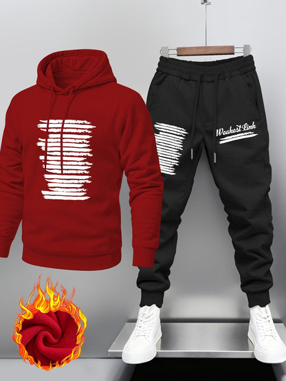 Hoodie und Jogginghose Set für Herren mit Druck und Kapuze, gefütterter Trainingsanzug