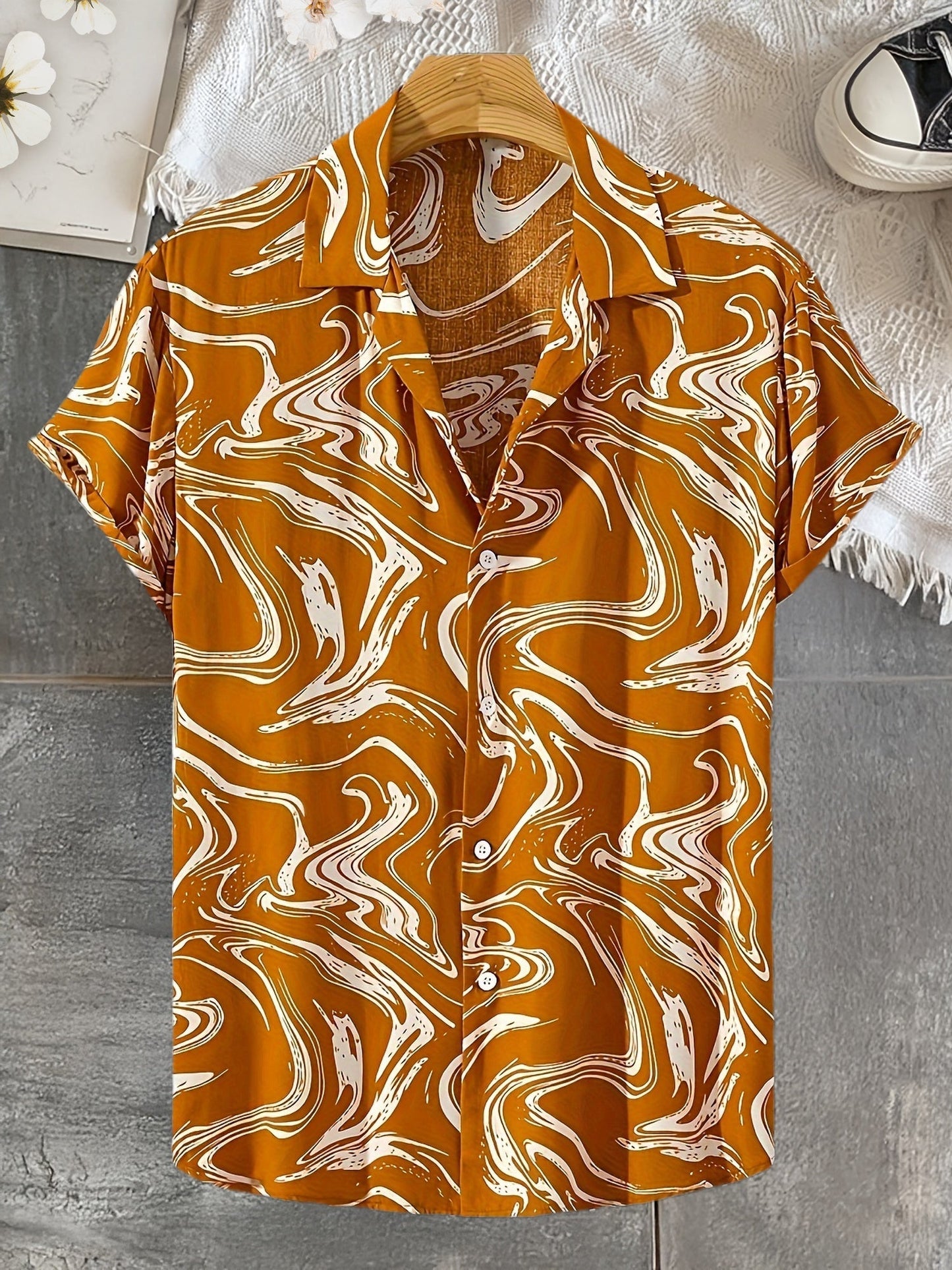 Herren Kurzarm Resorthemd mit Marmor-Muster – Modisches Freizeitshirt für Urlaub und Sommer