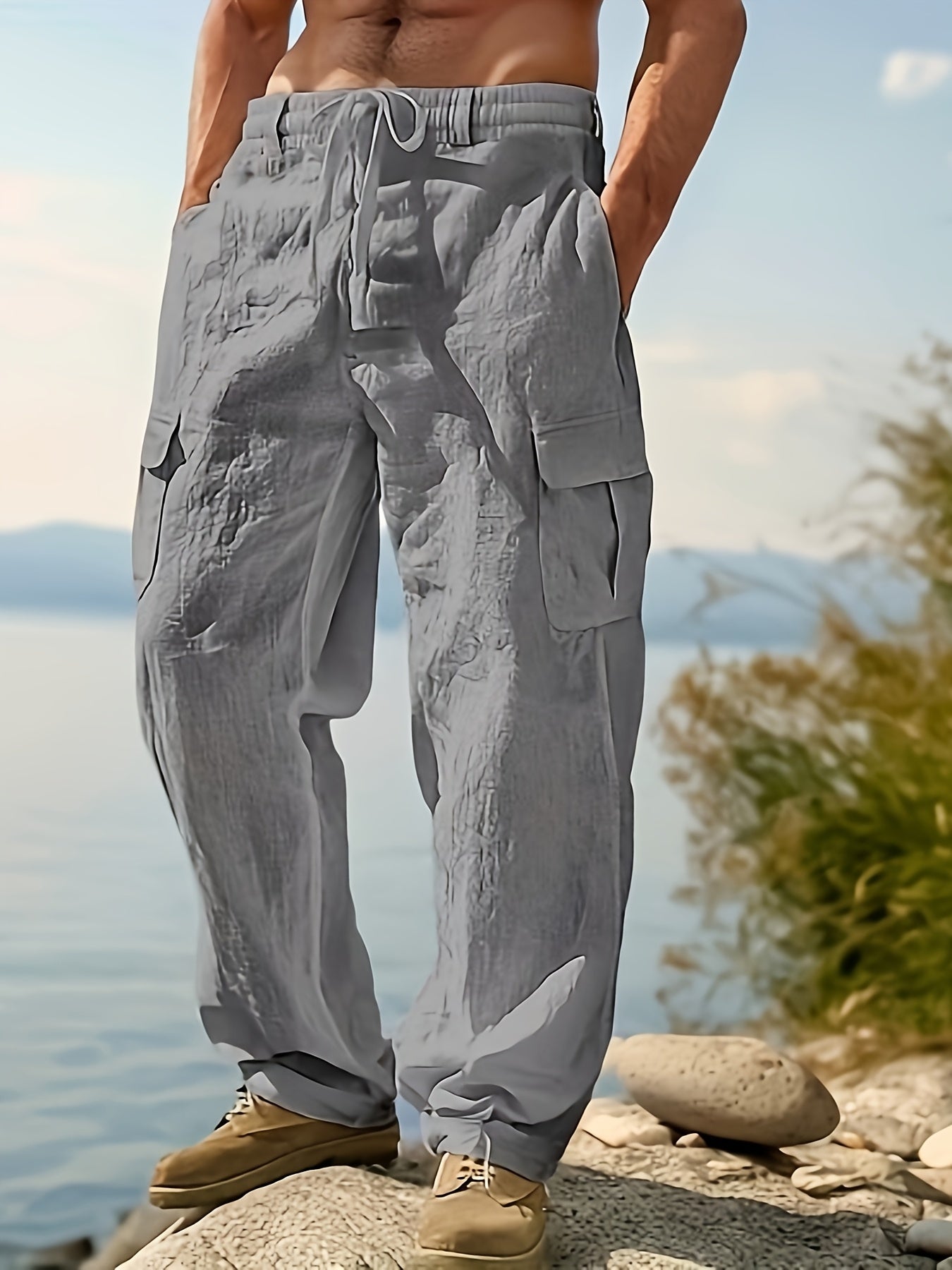 Herren Cargo-Loungehose mit weitem Bein und Kordelzug – Freizeit- und Strandstil