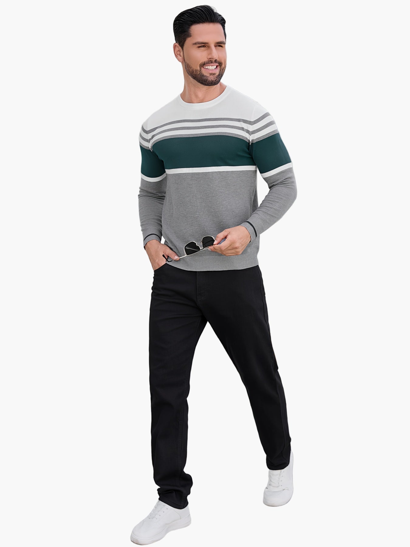 Herren Pullover mit Streifenmuster – Moderner Casual Strickpullover für Alltag und Freizeit