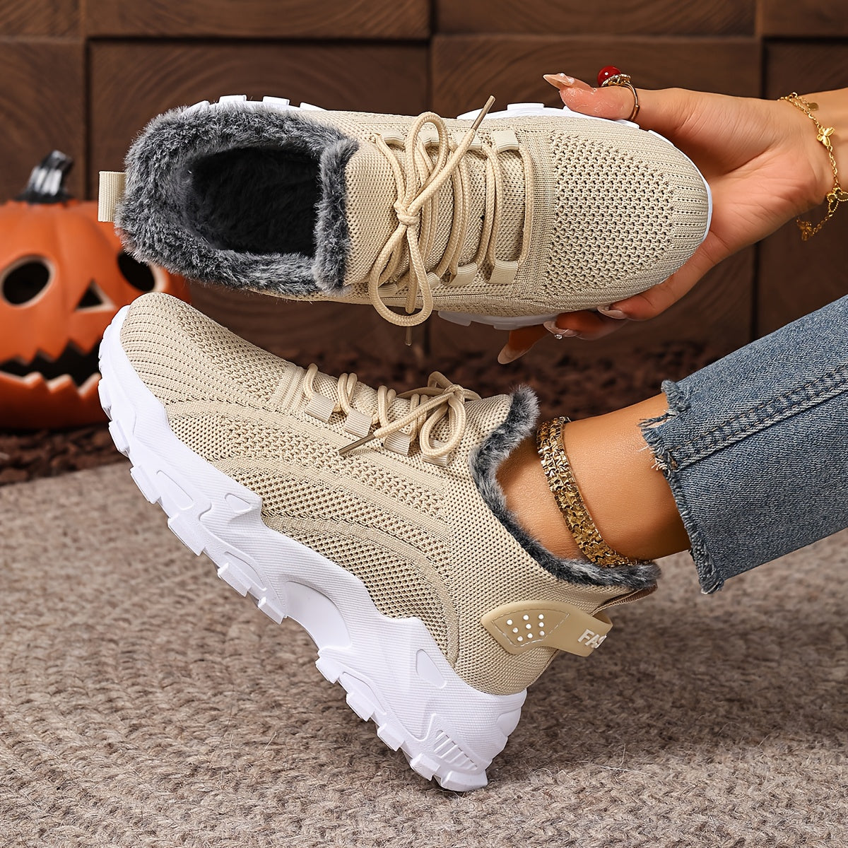 Damen Sneaker Rot mit Schnürung & Plüschfutter | Winter Sport Freizeit Schuhe