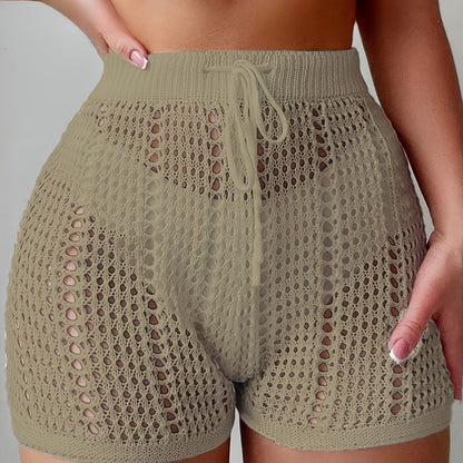 Damen Häkel-Shorts im Beach-Style mit High Waist und Kordelzug – Modischer Badeanzug-Überwurf