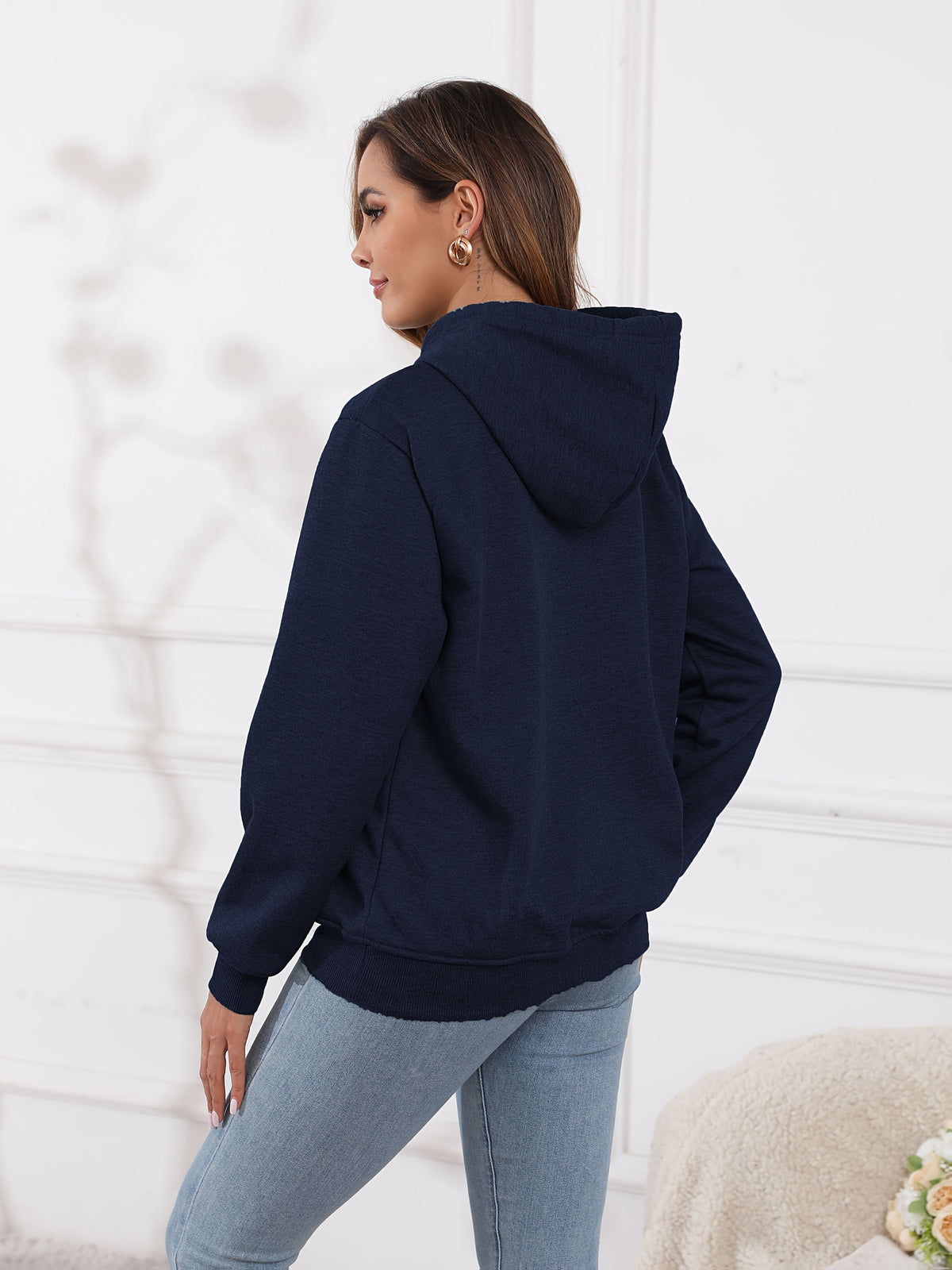 Gefütterter Hoodie mit Kapuze und Bauchtasche für Damen, Wärmeisolierend