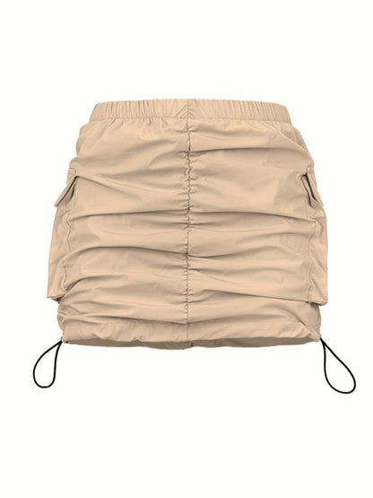 Damen Utility Minirock mit Raffung und Kordelzug – Streetstyle Cargo Skirt