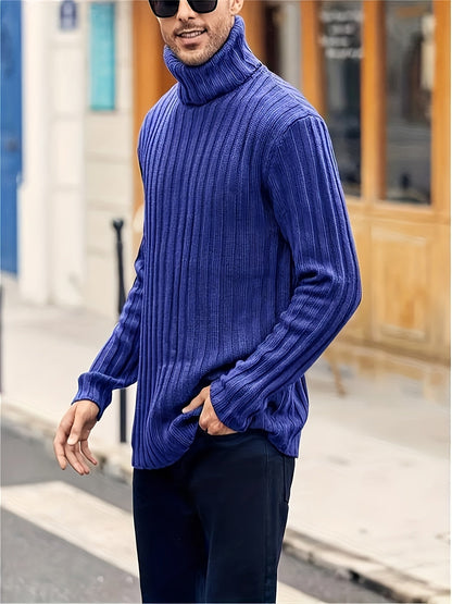 Herren Rollkragenpullover, grob gestrickt, Rippmuster, Schwarz
