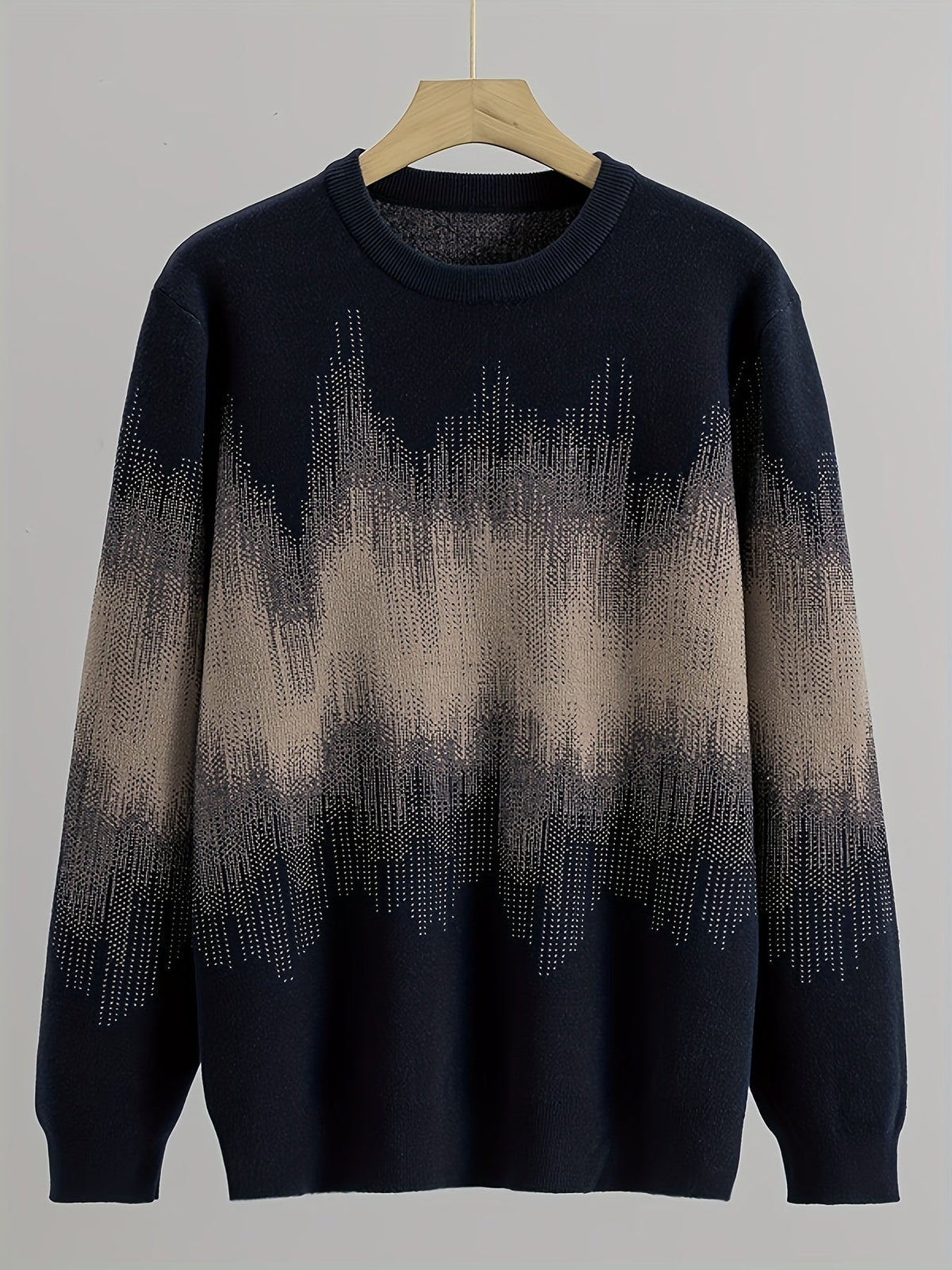 Unisex Pullover Rundhals mit Wavy Muster Dunkelblau Schwarz