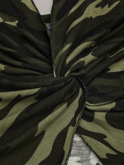 Damen Camisole Top mit Camouflage-Look und Wickeldetail – Modisches Party- und Streetwear-Highlight