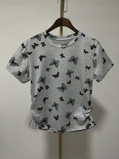 Damen T-Shirt mit Schmetterlingsmuster – Modisches Freizeitshirt für Frühling & Sommer