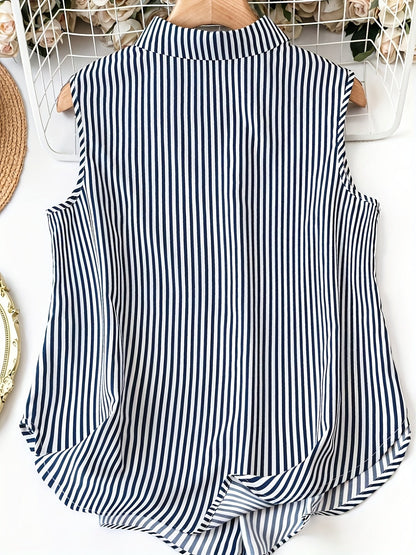 Damen Ärmellose Bluse mit Streifen und Knopfleiste – Eleganter Sommer-Look, Büro & Freizeit