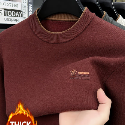 Herren Pullover Rundhals Langarm Strickpullover Warmgefüttert mit Rippbündchen