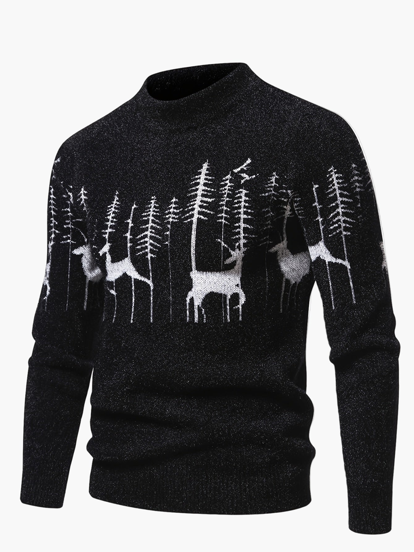 Herren Pullover mit Wald- und Hirschmotiv – Modernes Strickdesign für Herbst und Winter, Freizeit & Outdoor