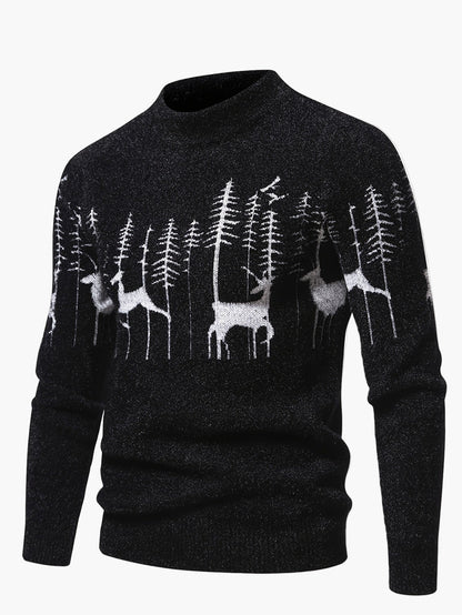 Herren Pullover mit Wald- und Hirschmotiv – Modernes Strickdesign für Herbst und Winter, Freizeit & Outdoor