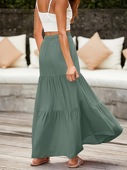 Damen Boho Maxirock mit Stufen und Kordelzug – Sommer, Freizeit, Elegant