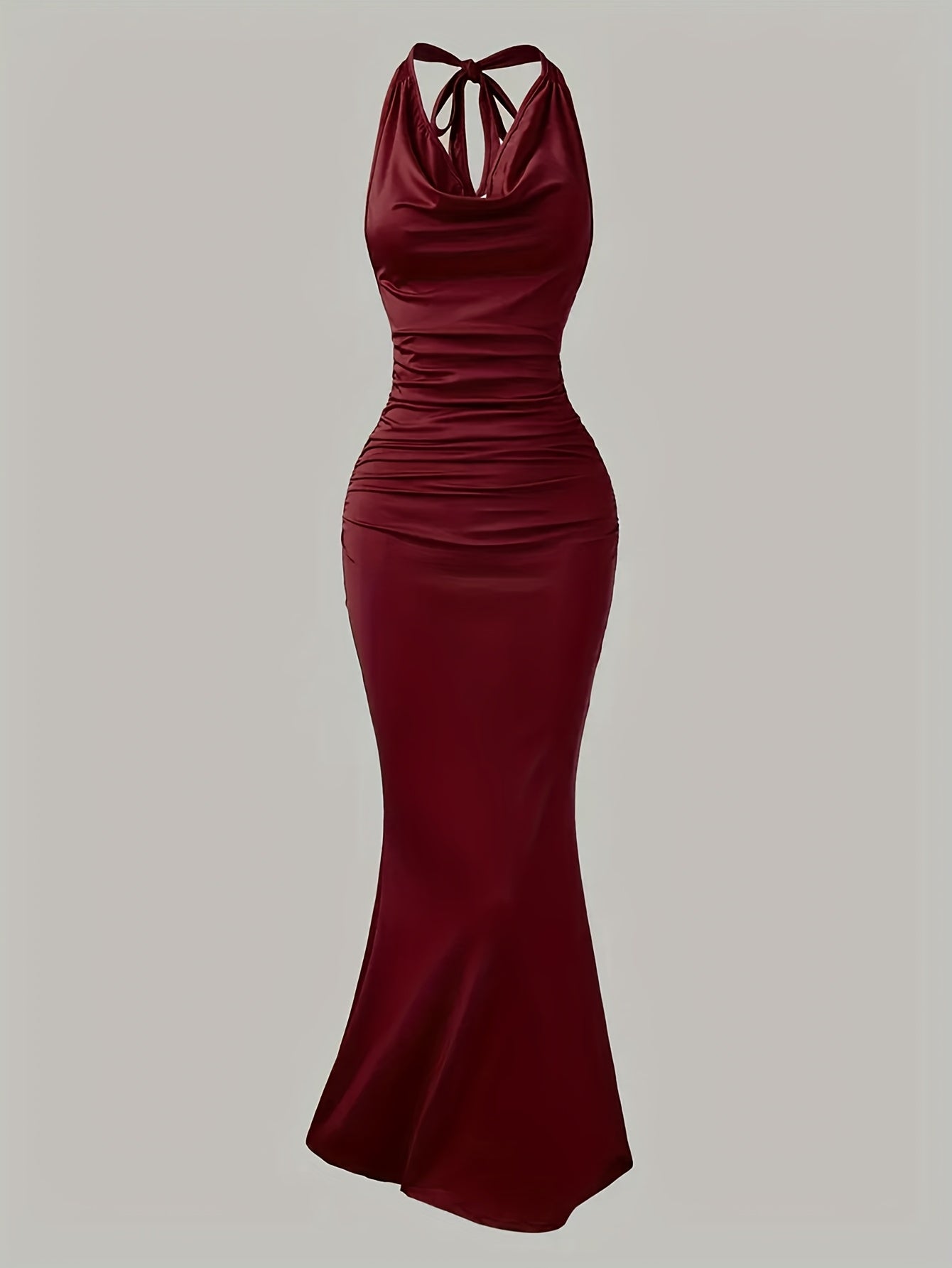 Damen Elegantes Abendkleid mit Wasserfallausschnitt und Rückenbindung – Figurbetontes Maxikleid für besondere Anlässe