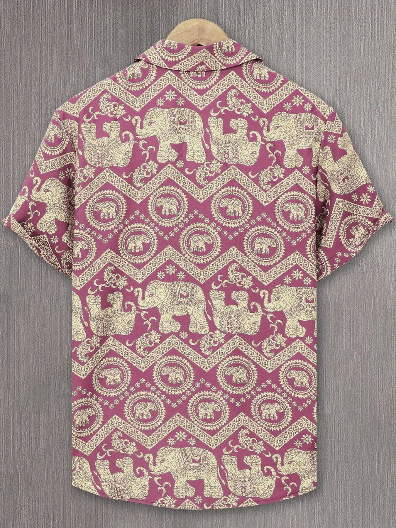 Herren Resorthemd mit Elefanten- und Mandala-Muster, Kurzarm, Boho-Stil für Freizeit und Urlaub