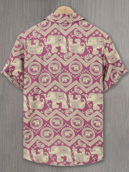 Herren Resorthemd mit Elefanten- und Mandala-Muster, Kurzarm, Boho-Stil für Freizeit und Urlaub