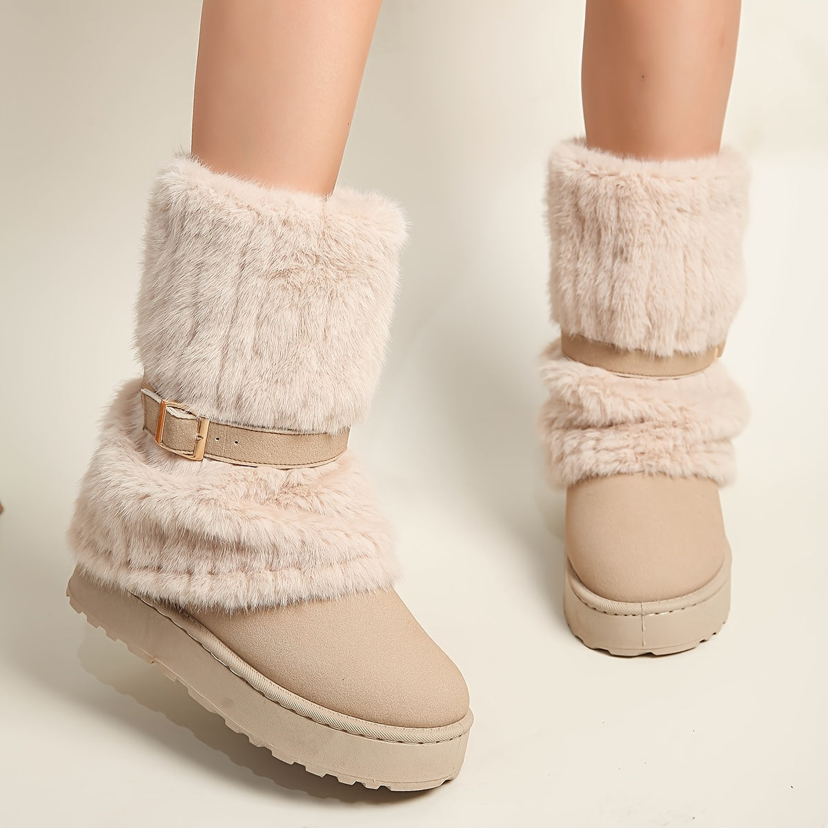Damen Winterstiefeletten mit Kunstfell und Schnalle, Fesselhoch