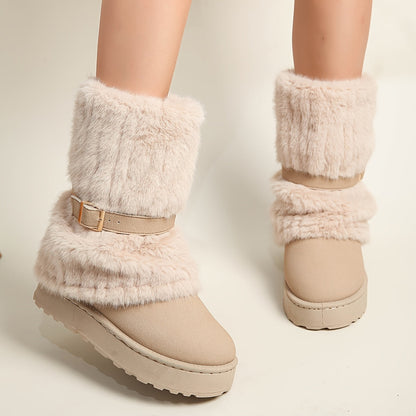 Damen Winterstiefeletten mit Kunstfell und Schnalle, Fesselhoch