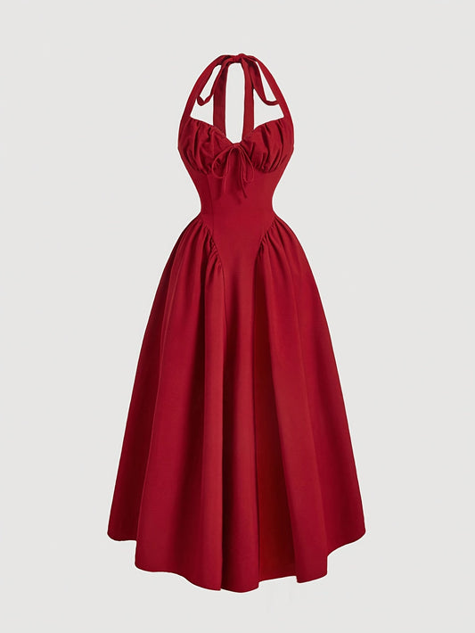 Damen Vintage Cocktailkleid mit Halterneck und Faltenrock – Eleganter Retro-Stil für besondere Anlässe