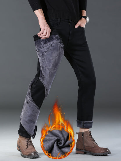 Herren Winterhose Schwarz Thermo Slim-Fit gefüttert