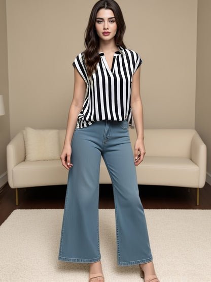 Damen Bluse mit schwarzen Streifen und weitem Schnitt – Modischer Freizeitstil für Büro und Alltag