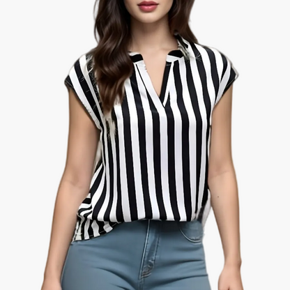 Damen Bluse mit schwarzen Streifen und weitem Schnitt – Modischer Freizeitstil für Büro und Alltag