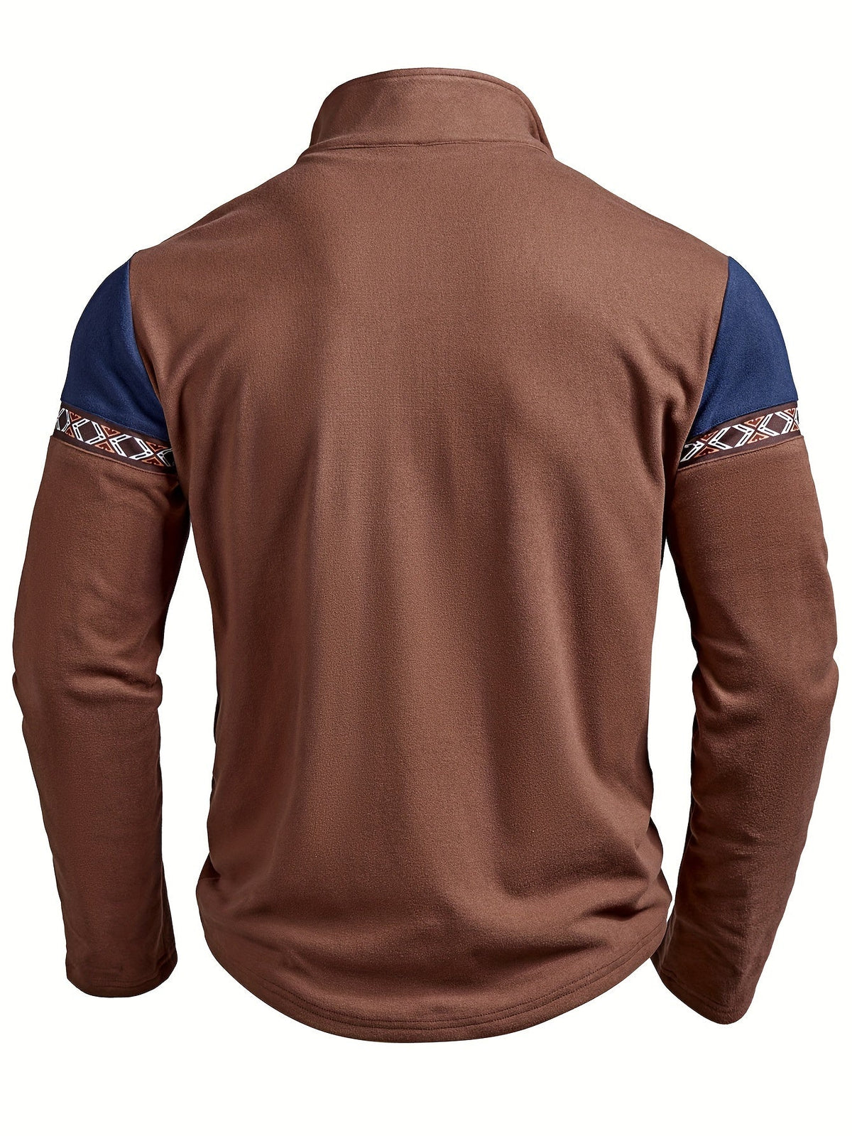Herren Halb-Reißverschluss Pullover Braun Blau mit Ethno-Muster Stehkragen