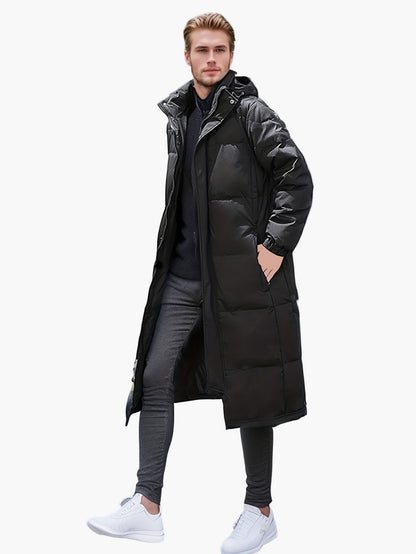 Herren Daunen-Steppmantel Lang – Warmer Wintermantel, Kapuze, Casual Style