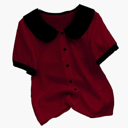 Damen Bluse mit kontrastierendem Kragen im Vintage-Stil – Elegante Freizeitmode für Büro und Alltag