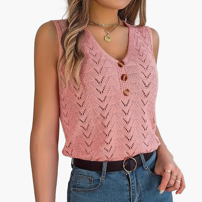 Damen Stricktop im Boho-Stil mit Knopfleiste – Perfekt für Freizeit & Urlaub