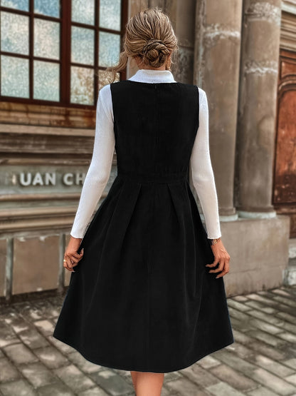Damen Cord Latzkleid mit V-Ausschnitt – Navyblau