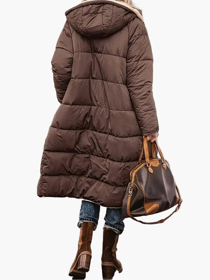Damen Winter Steppmantel mit Kapuze – Langer Casual Outdoor Mantel für kalte Tage