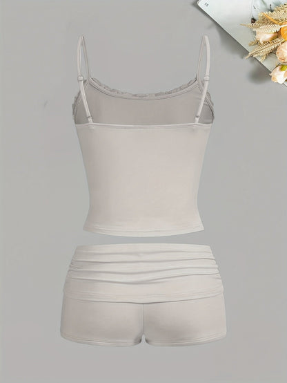 Damen Loungewear Set – Elegantes Spaghettiträger Top und Shorts für Zuhause & Freizeit