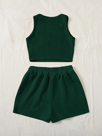 Damen Freizeit Set Crop Top und Shorts für Sommer, Sport & Alltag