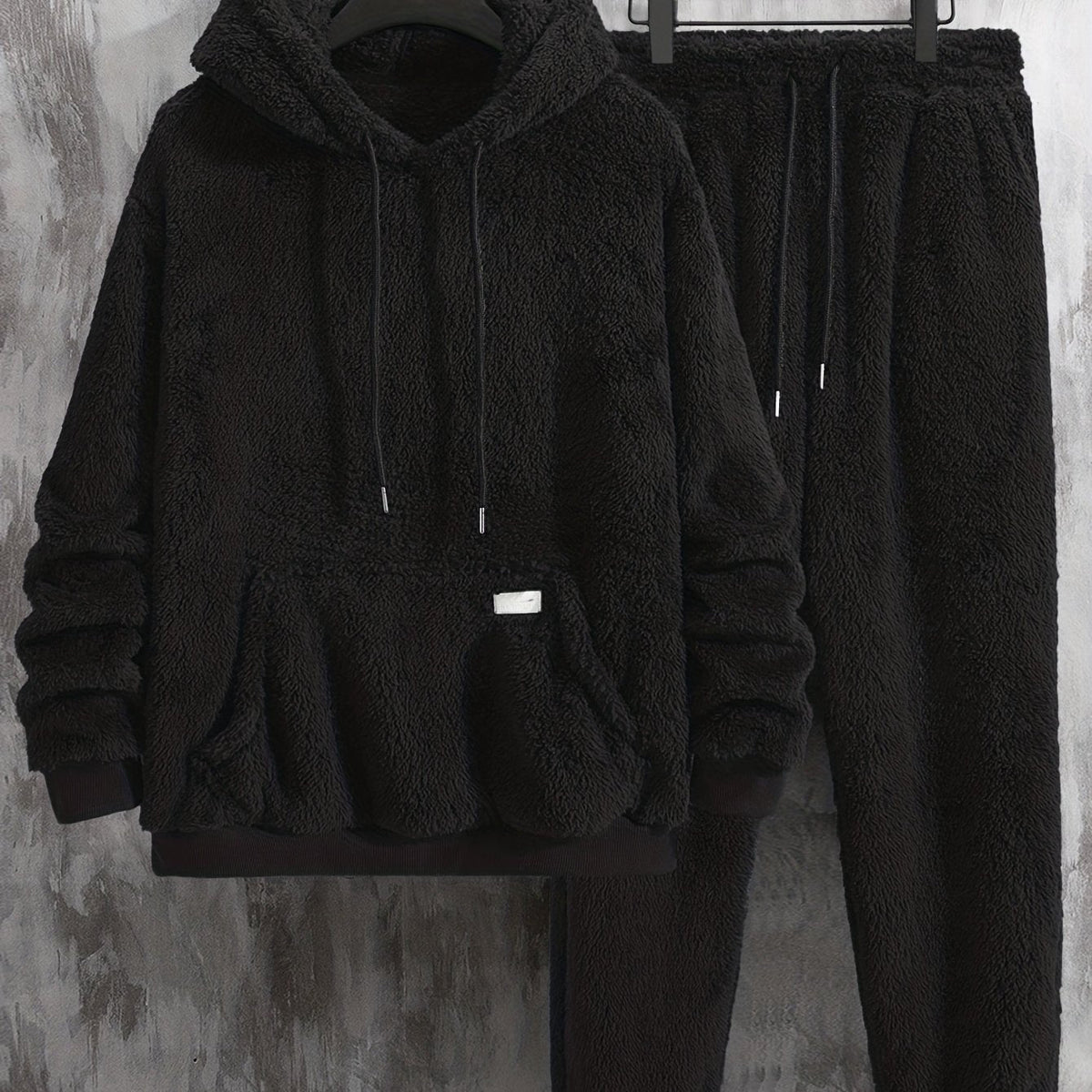 Kuscheliger Fleece Kapuzenpullover & Jogginghose Set für Herren, einfarbig