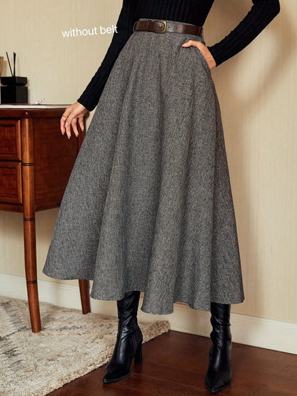 A-Linien Midi Rock für Damen, Grau meliert, Hohe Taille