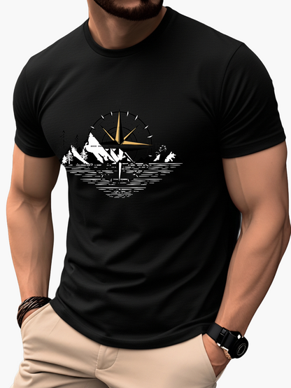 Herren T-Shirt mit Kompass und Bergmotiv – Outdoor Abenteuer, Freizeit & Reisen