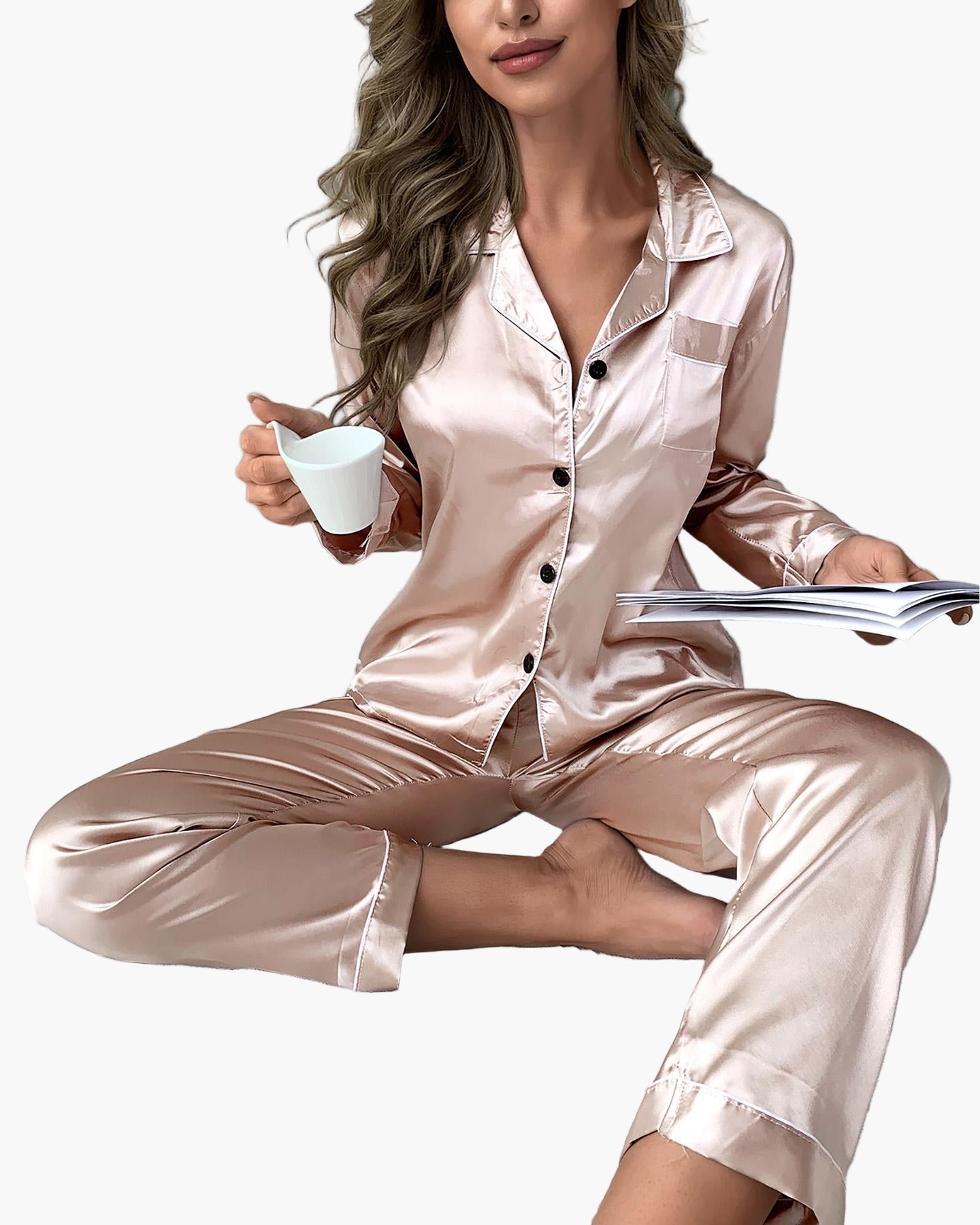 Damen Satin Pyjama Set – Elegantes Zweiteiler Schlafanzug-Set für gemütliche Abende und erholsamen Schlaf