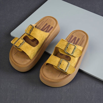 Damen Plateau-Sandalen mit Doppelriemen und Schnallen – Modische Freizeitschuhe für Alltag und Stadt