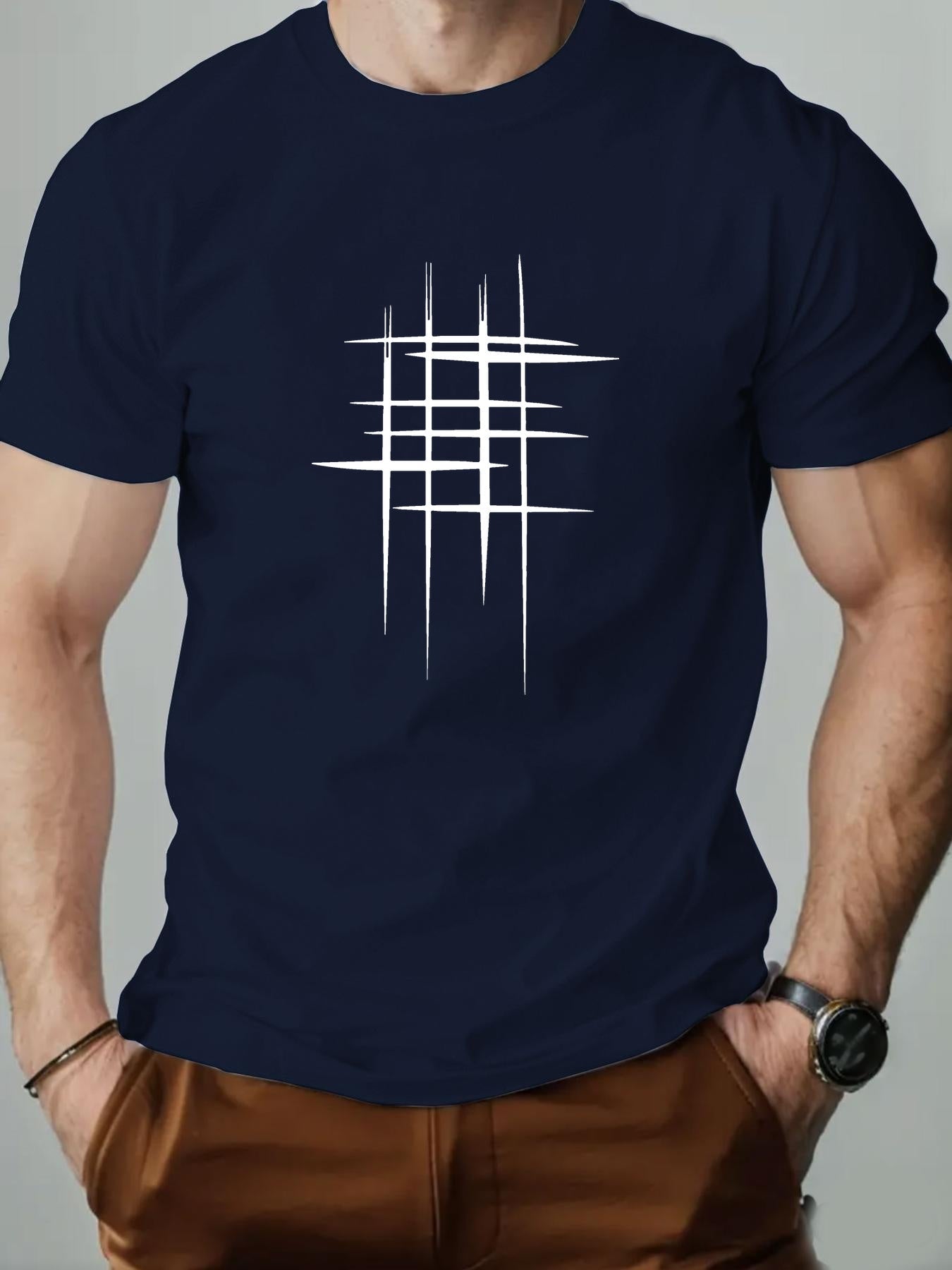 Herren T-Shirt mit modernem abstraktem Linien-Print – Casual Style für Alltag & Freizeit